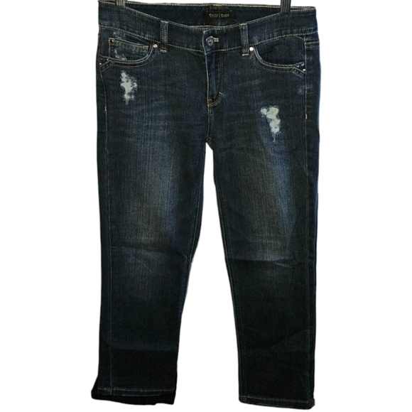 WHBM Slim Crop Distressed Dark Wash Gemstone Pocket Jeans - Picture 1 of 3